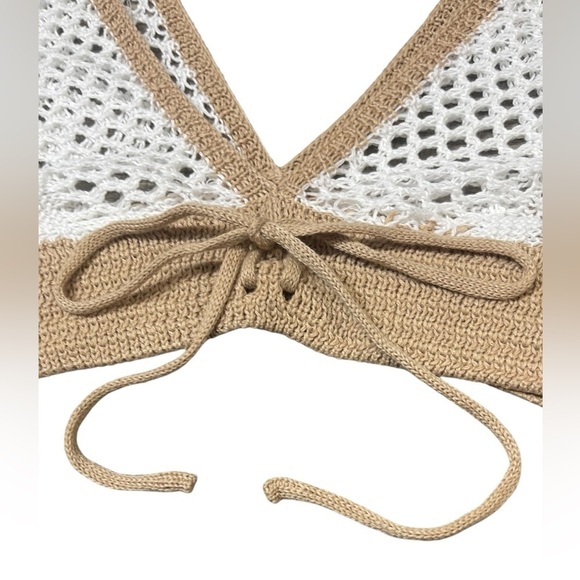 Womens Crochet Sleeveless Crop Top
White & Tan Khaki Size Small Beach Cover up - Picture 11 of 16